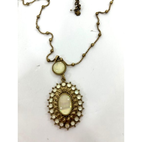 Lucky Brand Pendant Necklace Gold Tone 16” Bead Chain Iridescent Oval & Round - Picture 7 of 16